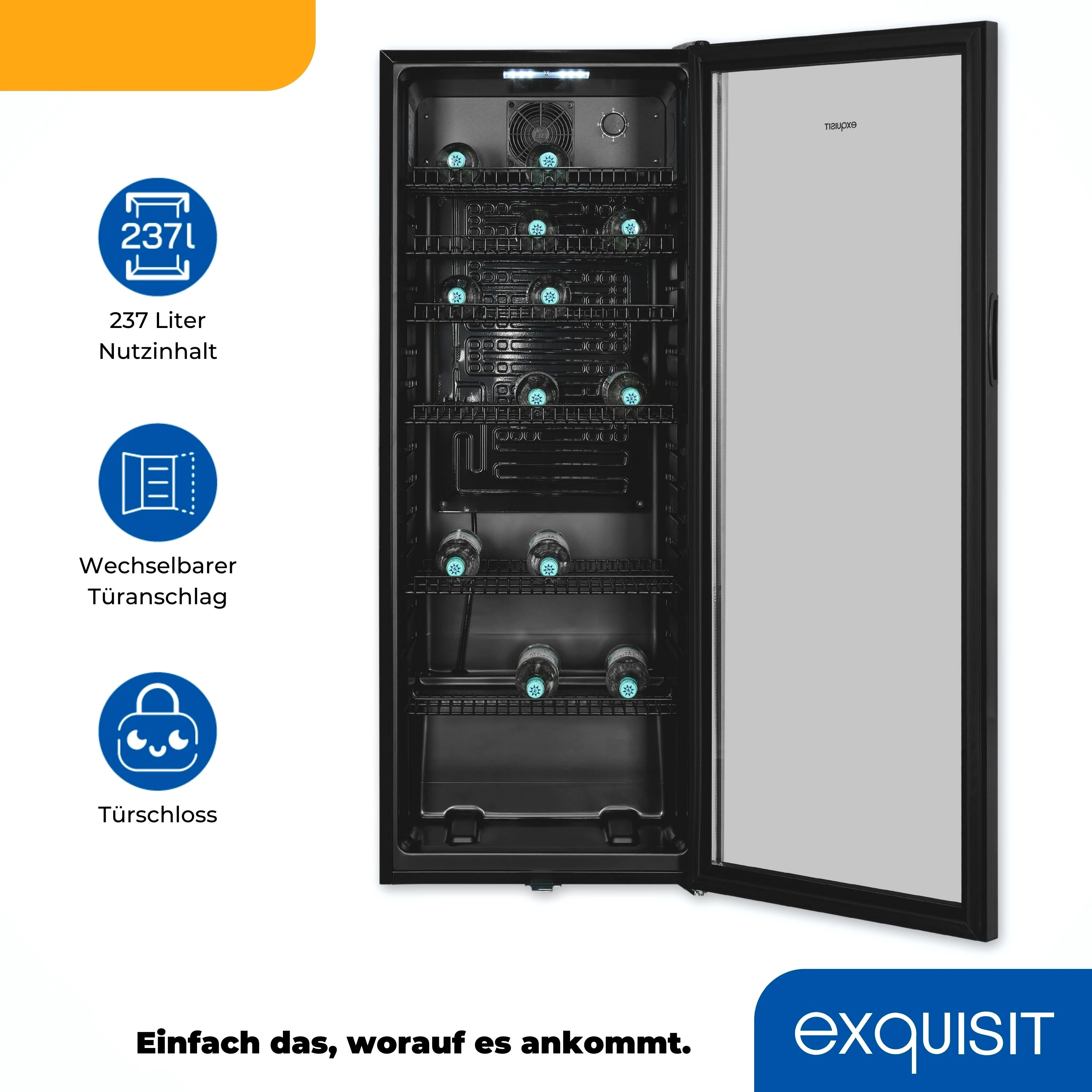 exquisit Getränkekühlschrank GKS240-GT-160C schwarz, 140 cm hoch, 54 cm breit