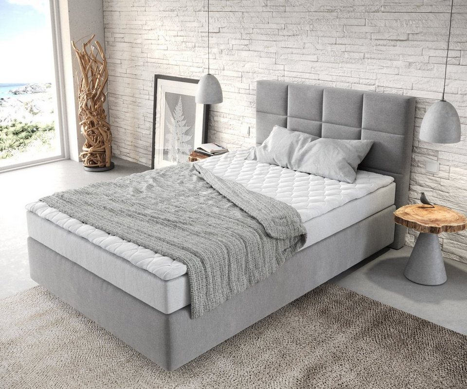DELIFE Boxspringbett Dream-Fine, Mikrofaser Grau 120x200 cm mit Matratze und Top