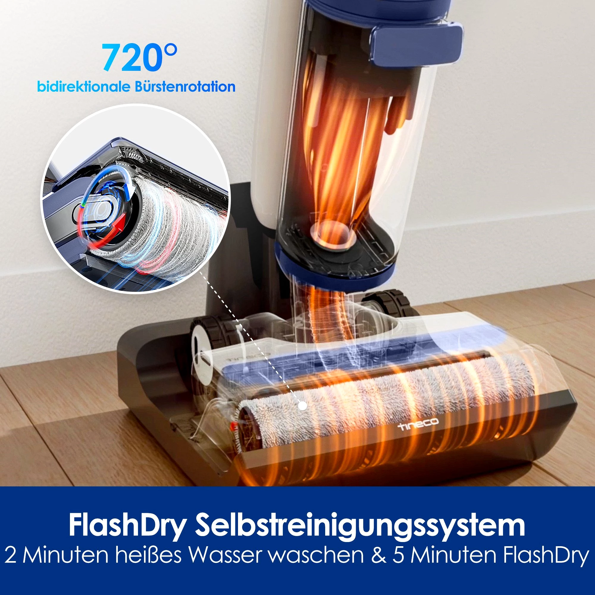 Tineco Nass-Trocken-Sauger Floor One S7 Flashdry PET, 70° Grad Heißluft-Trocknung, 40 Min Akku