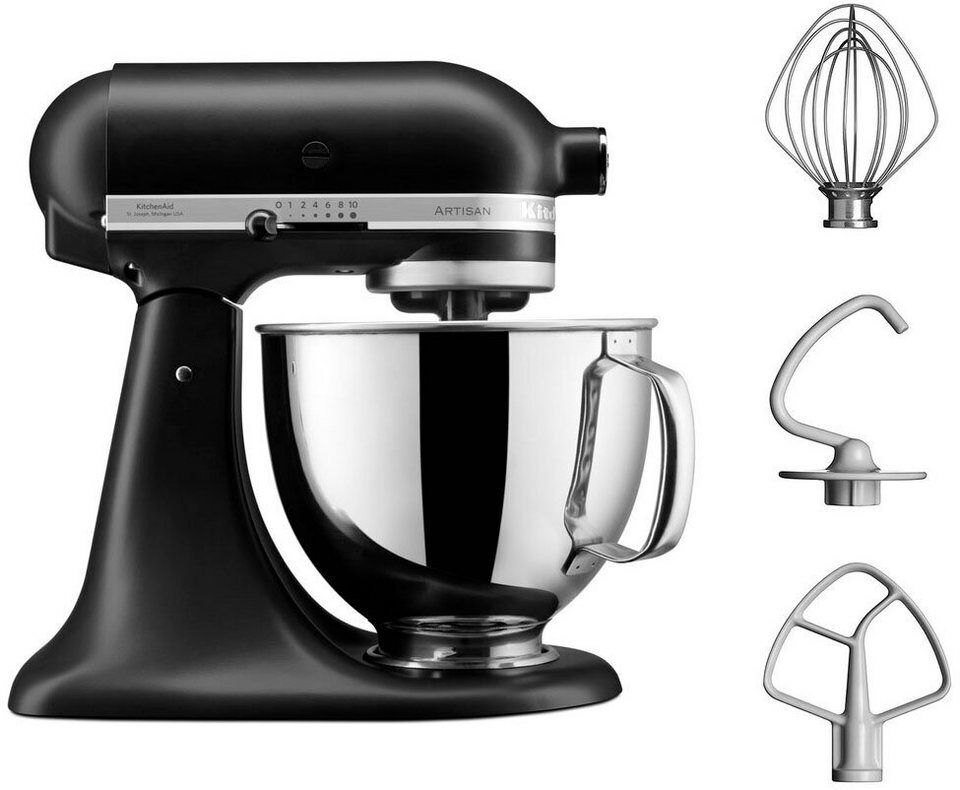 KitchenAid Küchenmaschine 5KSM125EBM SCHWARZ MATT, 300 W, 4,8 l Schüssel, Gratis