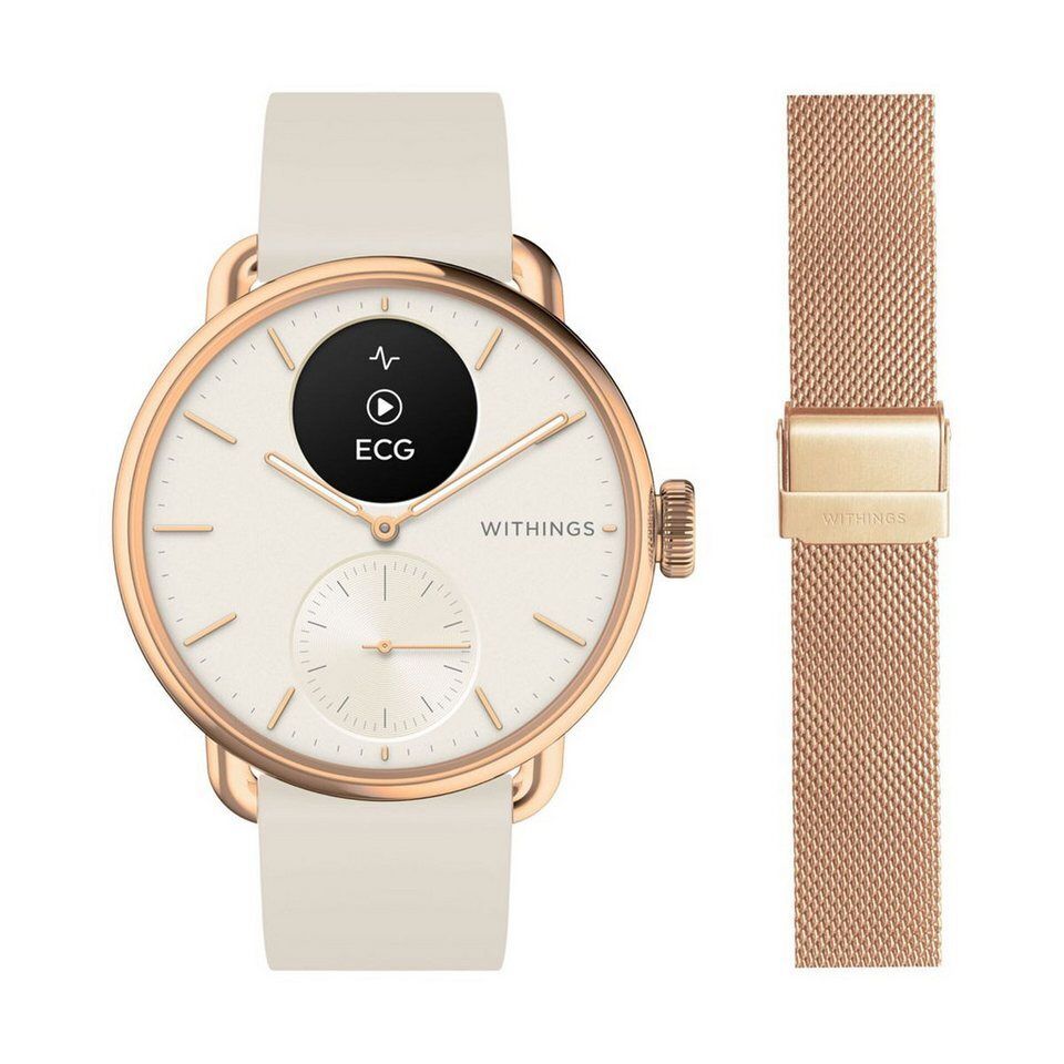 Withings ScanWatch 2, Akku bis 35 Tage, appfähige Smartwatch Set, 38 mm, inkl. M