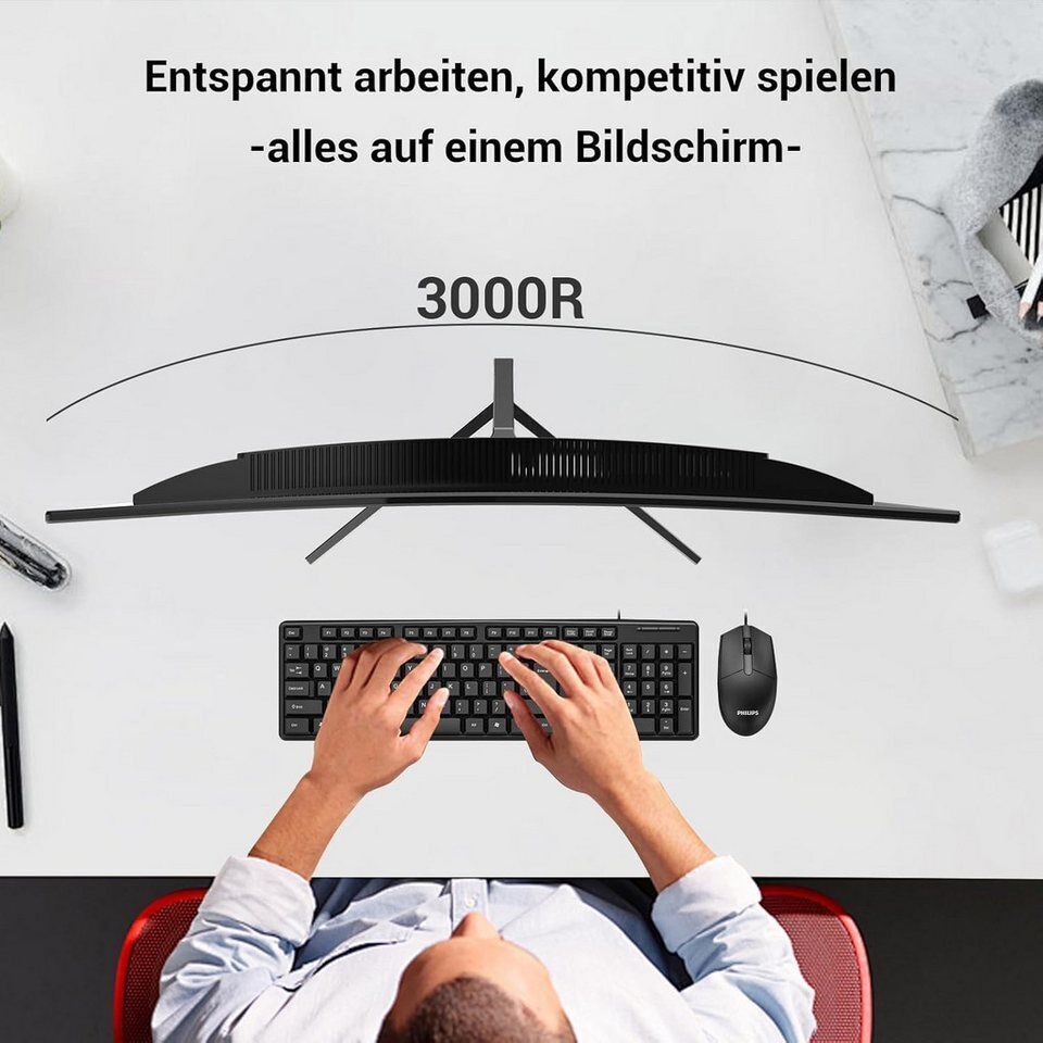 Great Voell Q240B13 Curved-LED-Monitor, 100 Hz, FHD, 1920x1080, Home Office Gami