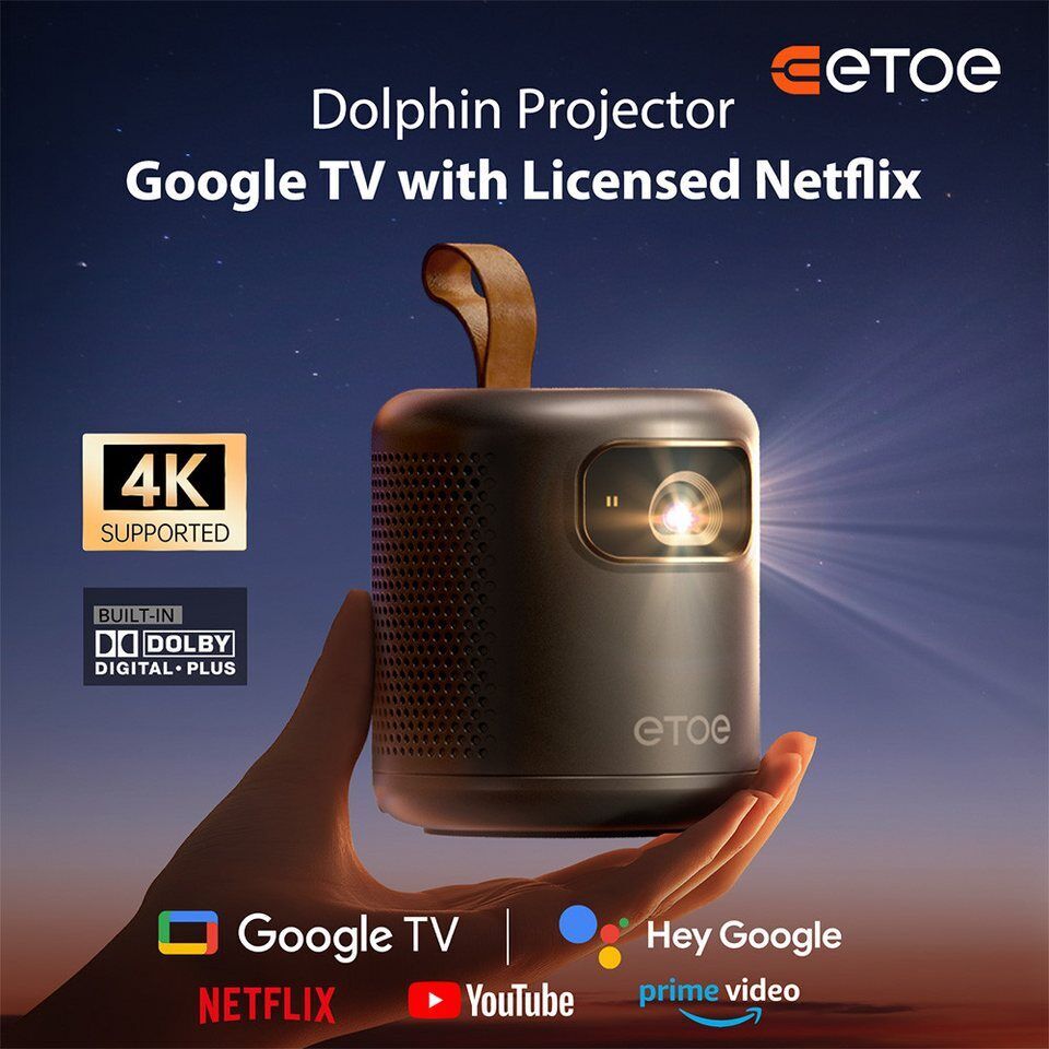 ETOE Dolphin 500 ANSI-Lumen, 1080P, Autofokus & Keystone Beamer (1000:1, 4K UHD