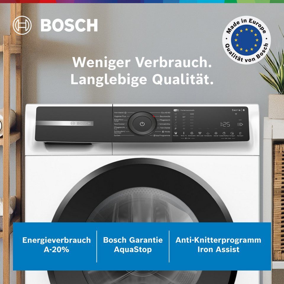 BOSCH Waschmaschine Serie 6 WGH244M40, 9 kg, 1300 U/min, A-20% Energieverbrauch