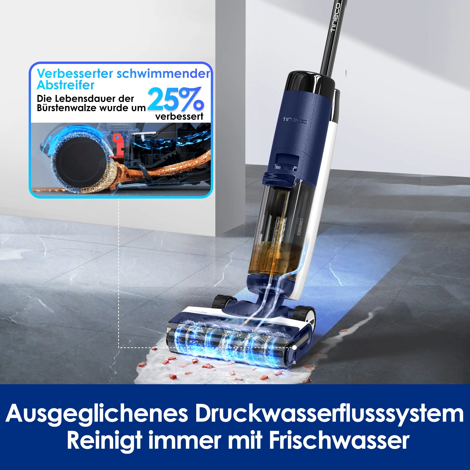Tineco Nass-Trocken-Sauger Floor One S7 Flashdry PET, 70° Grad Heißluft-Trocknung, 40 Min Akku