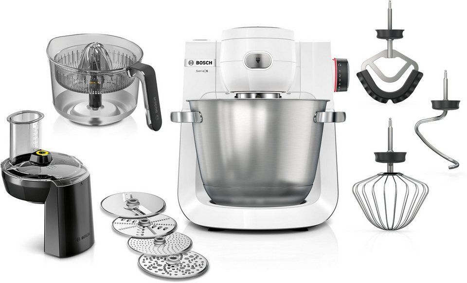 BOSCH Küchenmaschine Serie 6 MUMS6EW24D, Durchlaufschnitzler, Edelstahlschüssel,