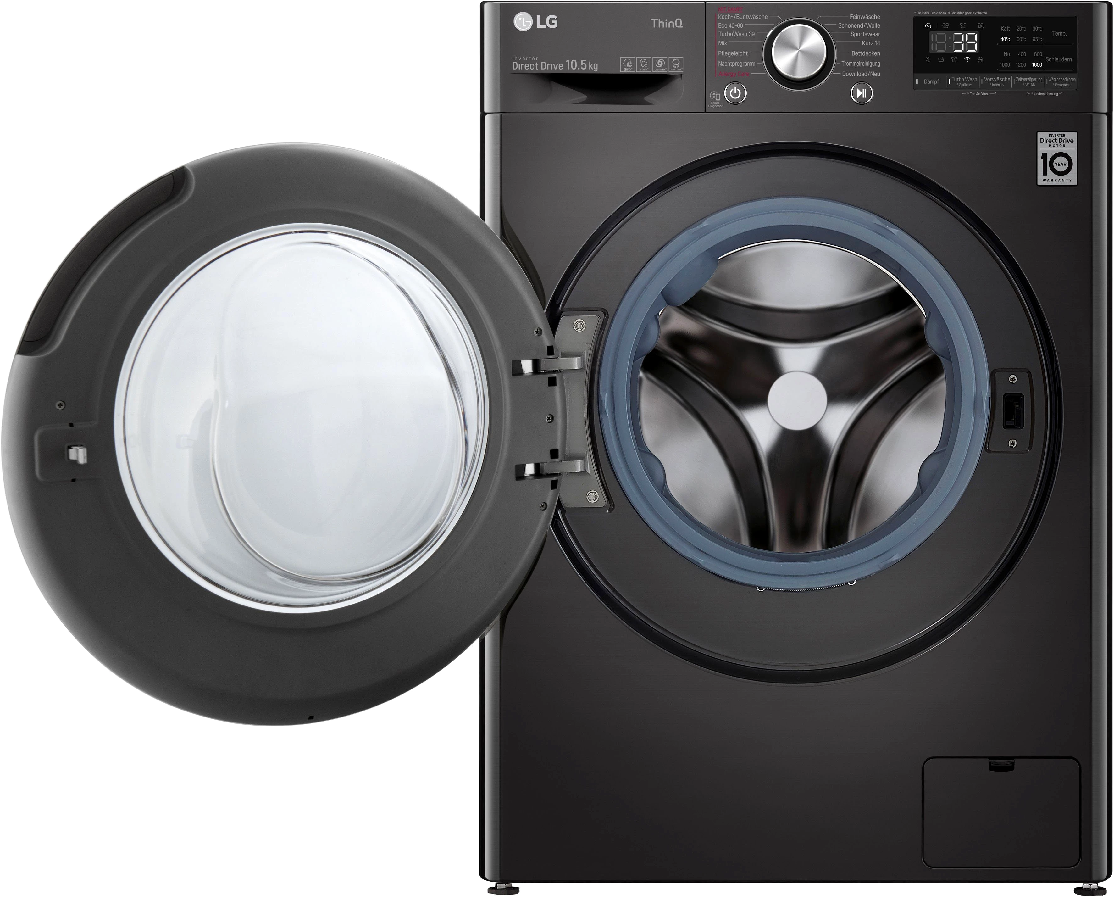LG Waschmaschine F6WV710P2S, 10,5 kg, 1600 U/min, TurboWash® - Waschen in nur 39 Minuten