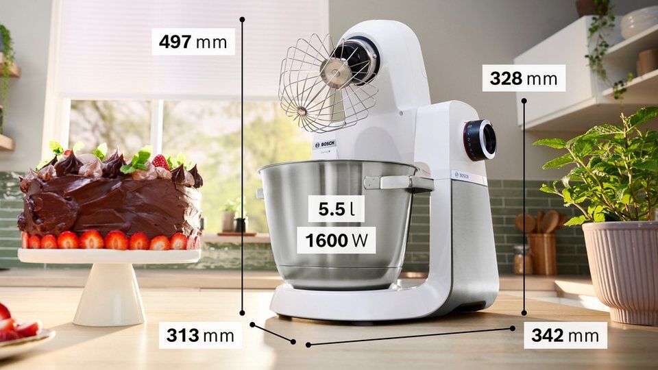 BOSCH Küchenmaschine Serie 6 MUMS6EW24D, Durchlaufschnitzler, Edelstahlschüssel,