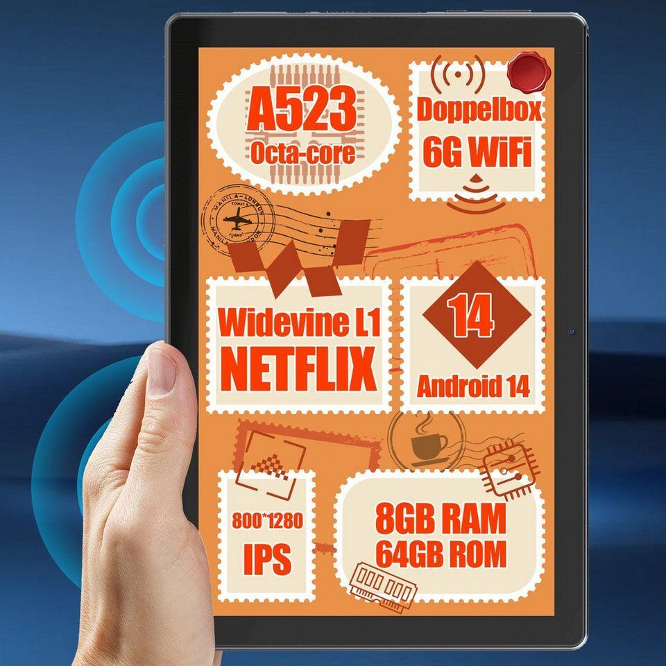 BUFO 10 Zoll 3 GB RAM 64 GB ROM 1280x800 HD IPS 5000mAh WiFi 6 Android 14 Tablet