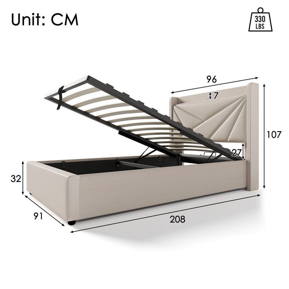 TavilaEcon Boxspringbett Einzelbett mit Stauraum und USB Typ C Ladefunktion