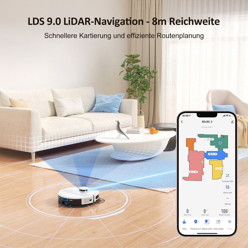oyajia Nass-Trocken-Saugroboter LDS 9.0 LiDAR Lasernavigation mit Wischfunktion
