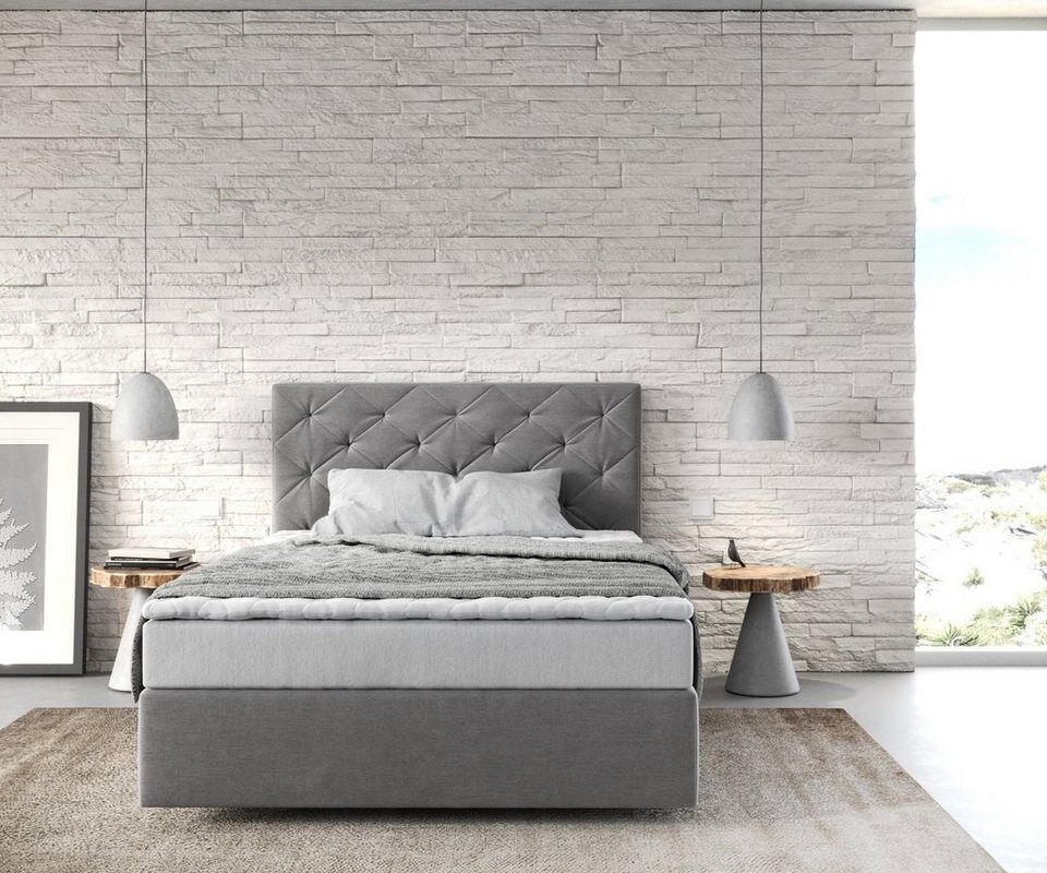 DELIFE Boxspringbett Dream-Great, Mikrofaser Grau 120x200 cm mit Matratze und To