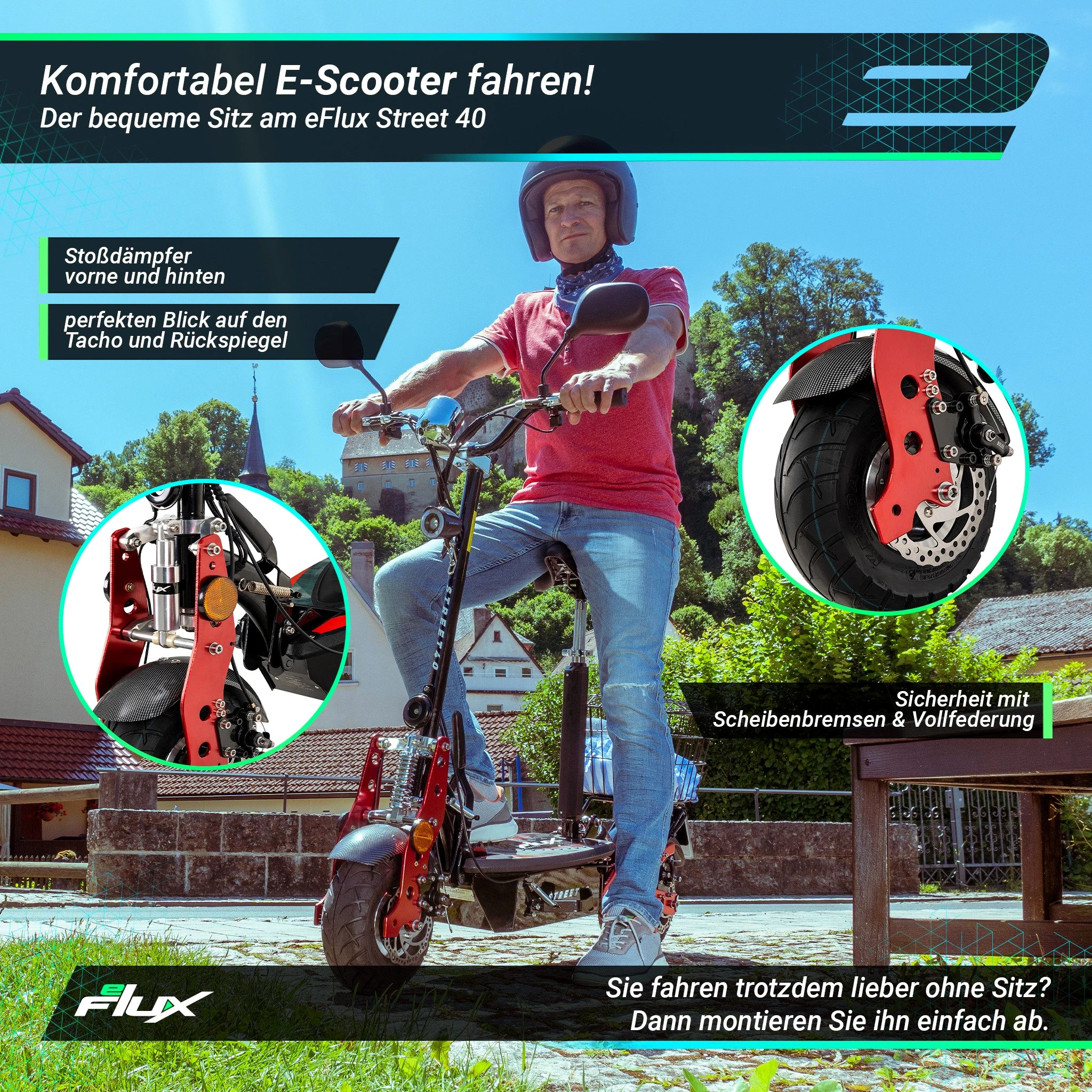 eFlux E-Scooter Street 40 Elektro Roller mit Straßenzulassung klappbar, 800,00 W, 35 km/h