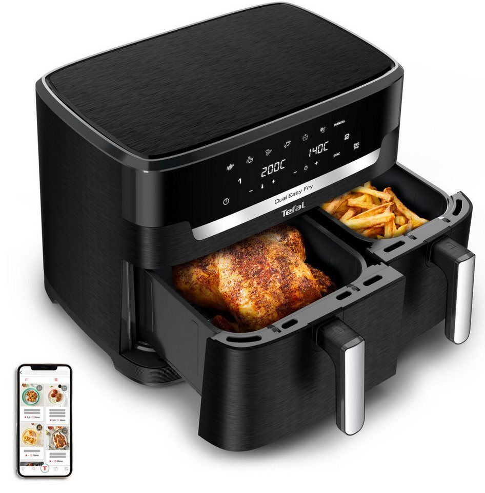 Tefal Heißluftfritteuse Dual Easy Fry XXL, 2 Schubladen, 6,5l + 4,5l, 7 Programm
