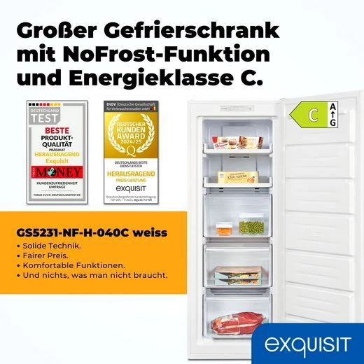 exquisit Gefrierschrank GS5231-NF-H-040C weiss, 143 cm hoch, 54 cm breit, NoFrost