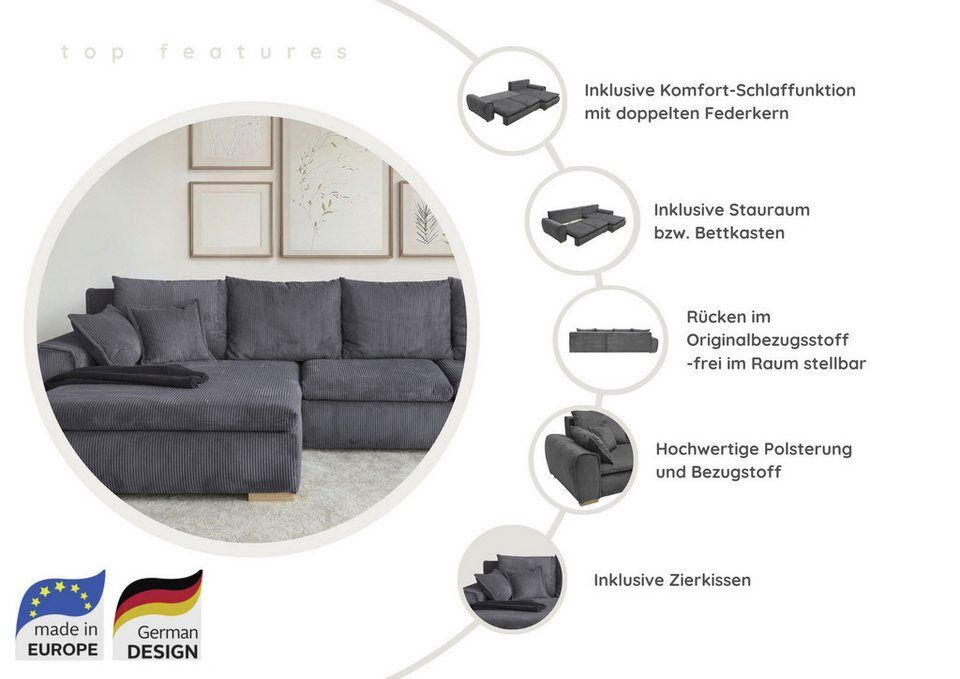 Home affaire Ecksofa Katja L-Form, B: 325 cm - OTTO. Verlässliche Qualität., mit