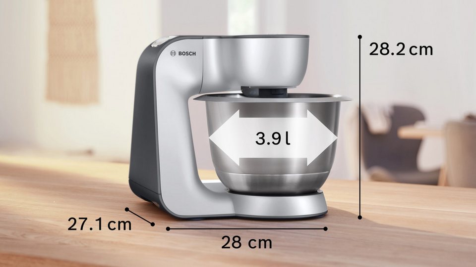 BOSCH Küchenmaschine MUM5935B Durchlaufschnitzler, 3 Scheiben, Mixer, silber, 10
