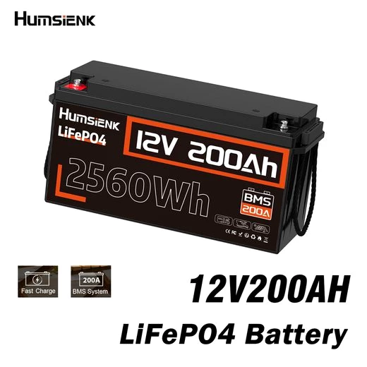 Humsienk 12V 200Ah LiFePO4 Batterie,tragbares Energiespeichersystem,2560wh Elektromobil-Akku