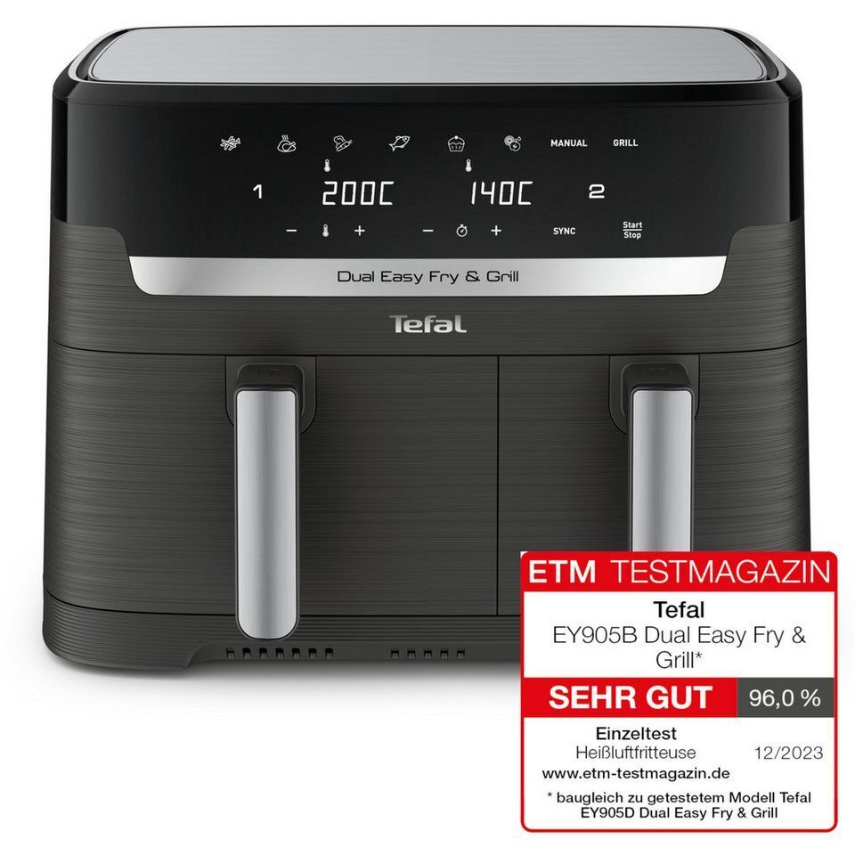 Tefal Heißluftfritteuse Dual Easy Fry & Grill EY905B, knusprig und gesund kochen