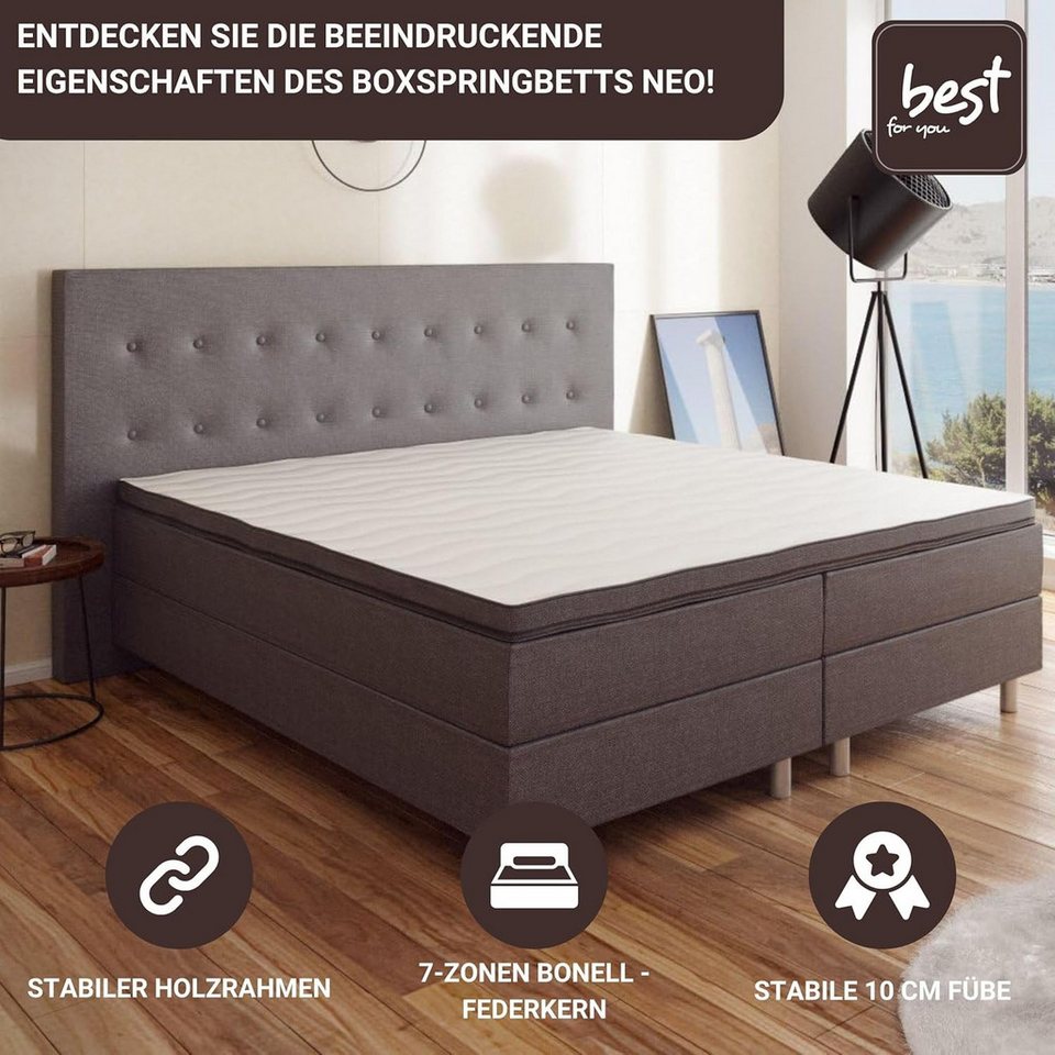 Best for Home Boxspringbett Boxspringbett NEO mit Bonellfederkern & 5 cm Topper