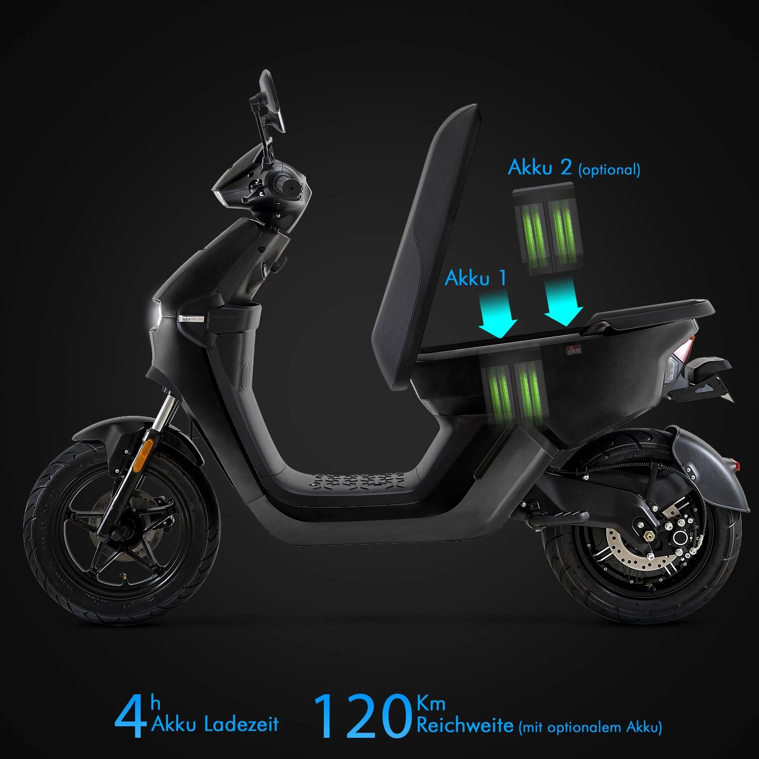 AsVIVA E-Motorroller EM1 Elektroroller – 1200W Bosch-Motor, 45 km/h, 60V Akku, LED, Alarm, 1200 W