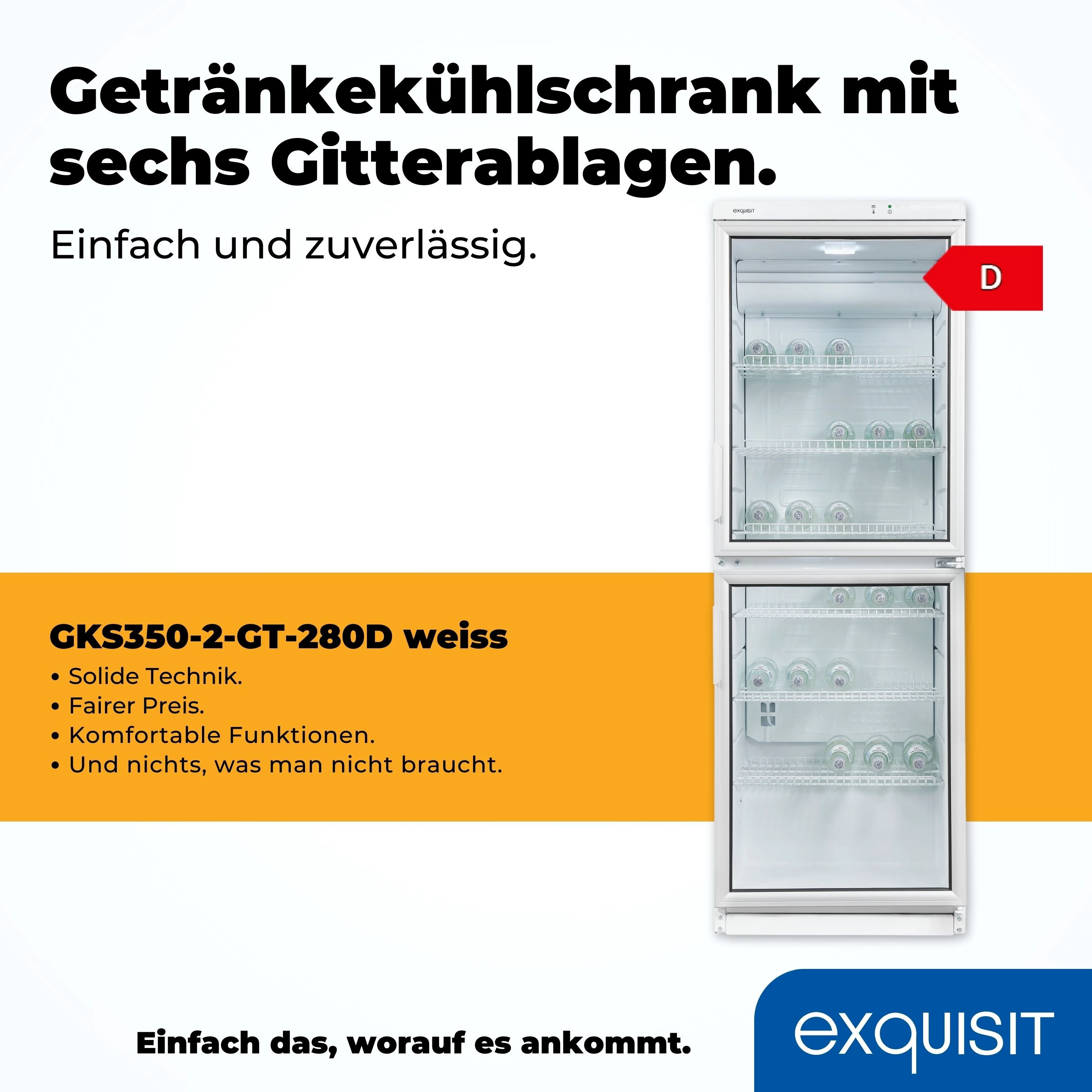 exquisit Getränkekühlschrank GKS350-2-GT-280D weiss, 173 cm hoch, 60 cm breit, 320 L Volumen