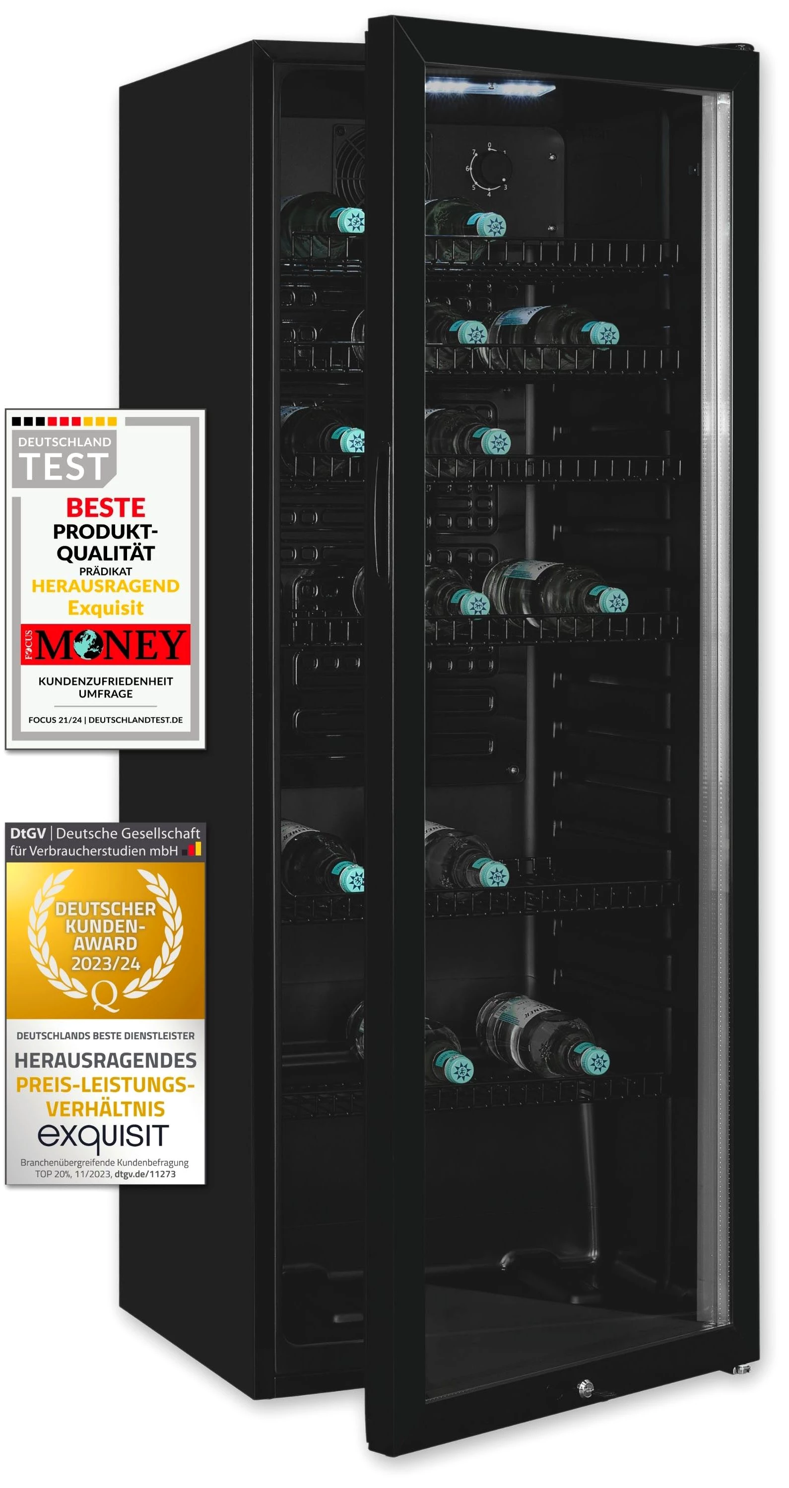 exquisit Getränkekühlschrank GKS240-GT-160C schwarz, 140 cm hoch, 54 cm breit