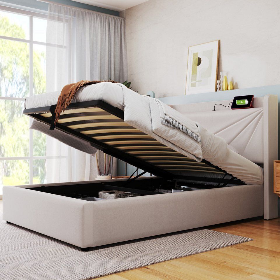 TavilaEcon Boxspringbett Einzelbett mit Stauraum und USB Typ C Ladefunktion