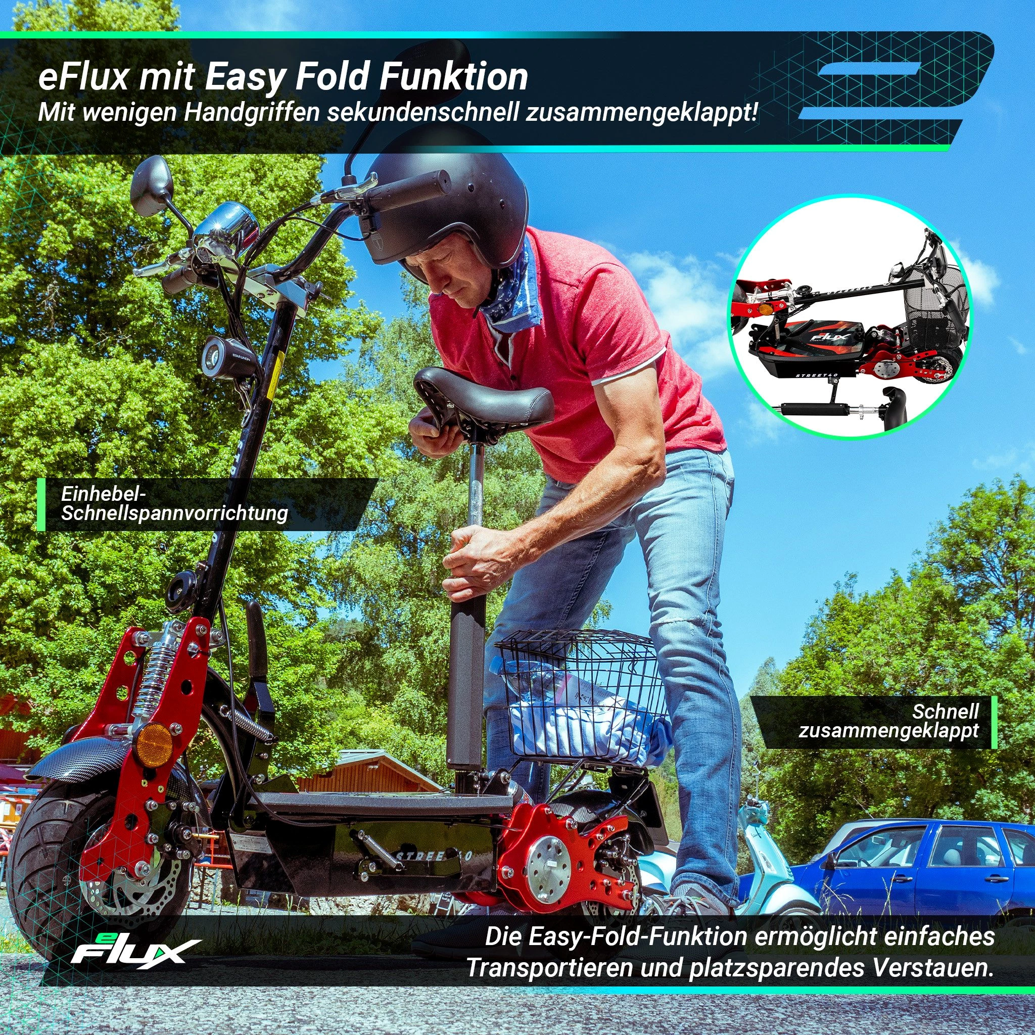eFlux E-Scooter Street 40 Elektro Roller mit Straßenzulassung klappbar, 800,00 W, 35 km/h