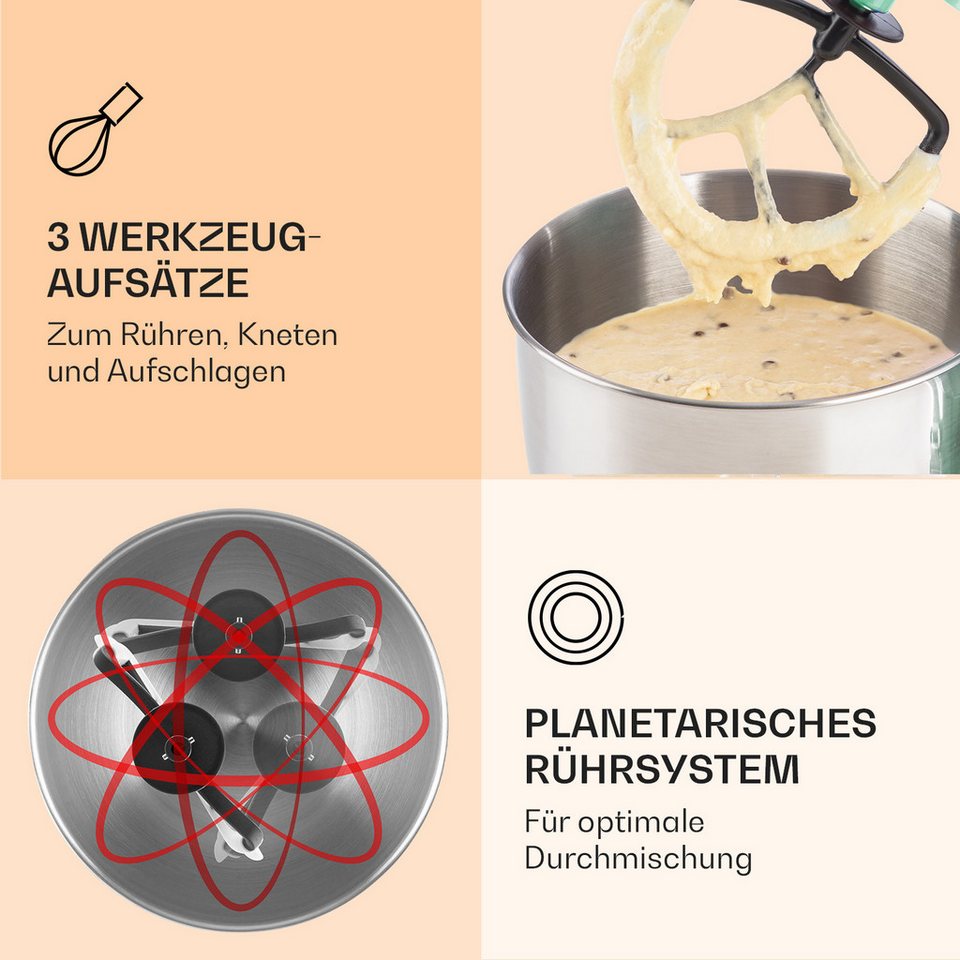 Klarstein Küchenmaschine mit Kochfunktion, 1800 W, 5.2 l Schüssel, Knetmaschine