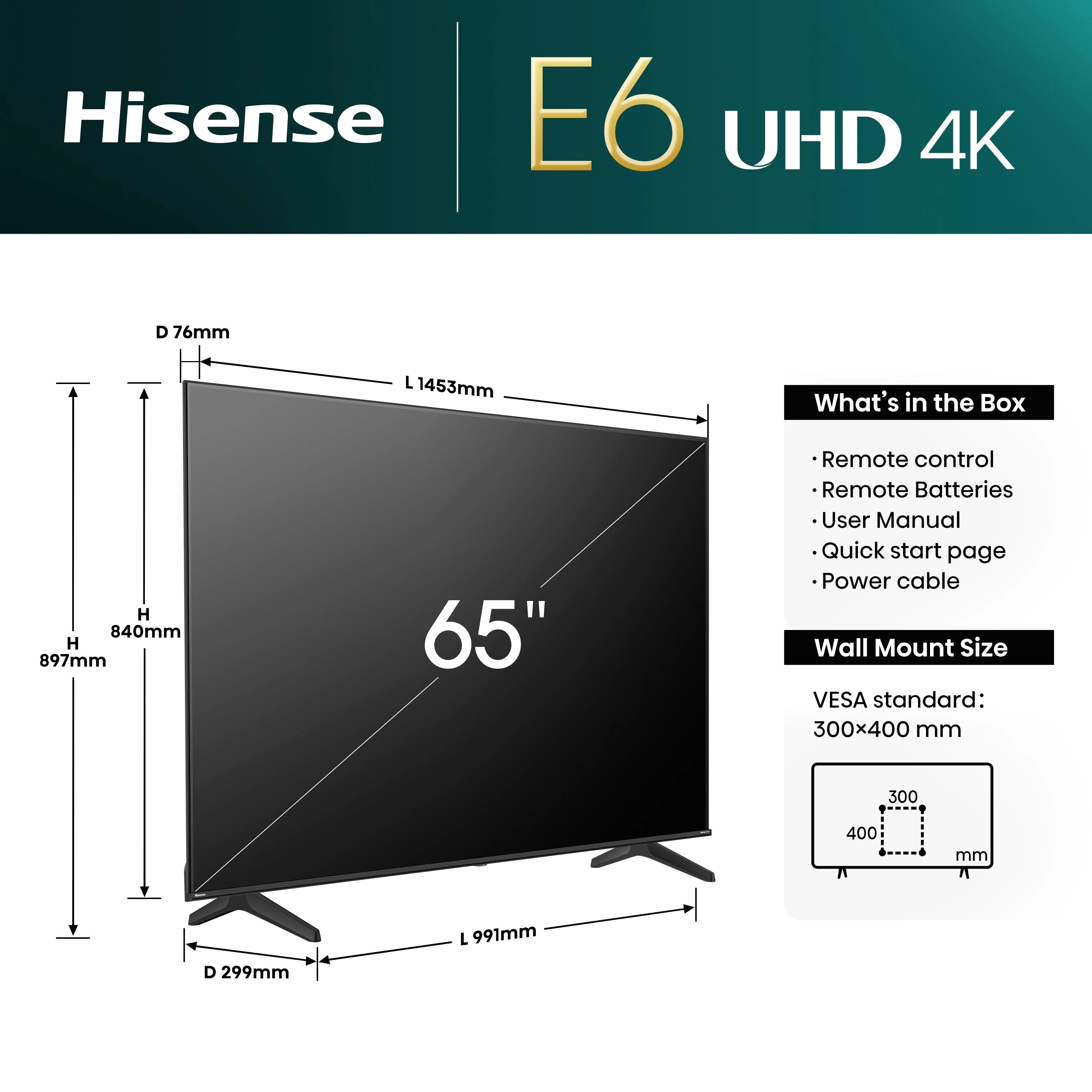 Hisense 65E6NT LED-Fernseher (164 cm/65 Zoll, 4K Ultra HD, Smart-TV, 4K UHD)