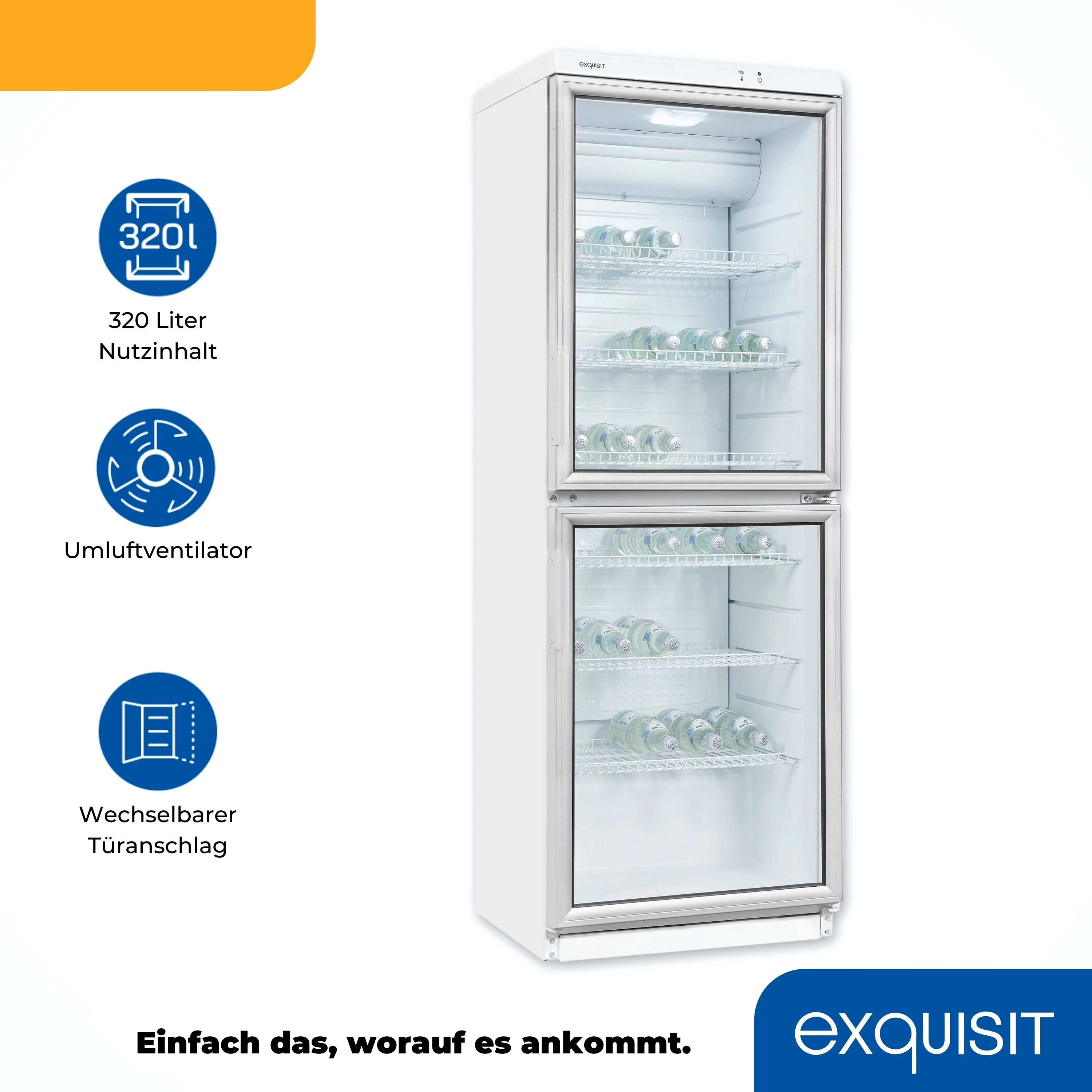 exquisit Getränkekühlschrank GKS350-2-GT-280D weiss, 173 cm hoch, 60 cm breit, 320 L Volumen