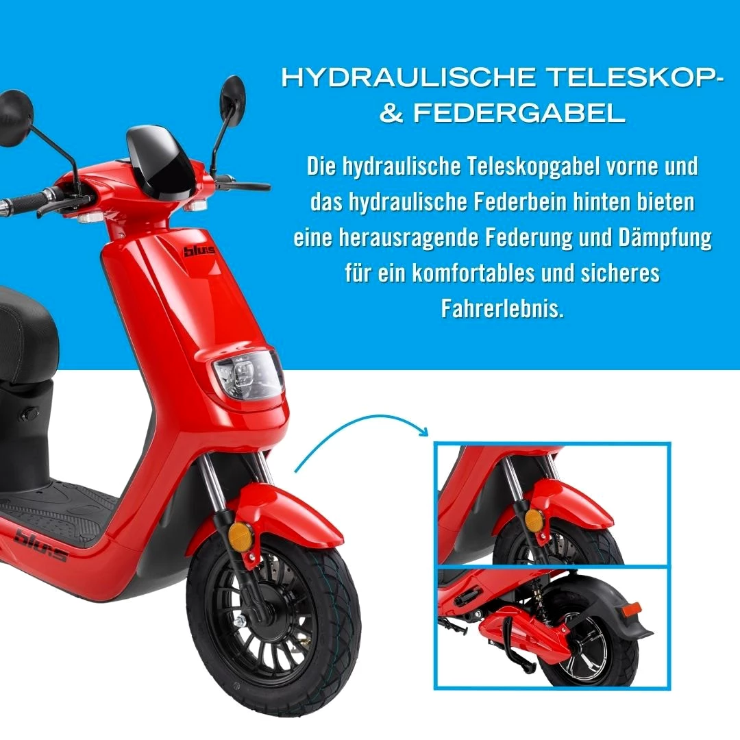 BLU:S E-Mofaroller XT2000 950 W, 25 km/h, bis zu 59 km Reichweite, mit Straßenzul., 2 Sitzplätze