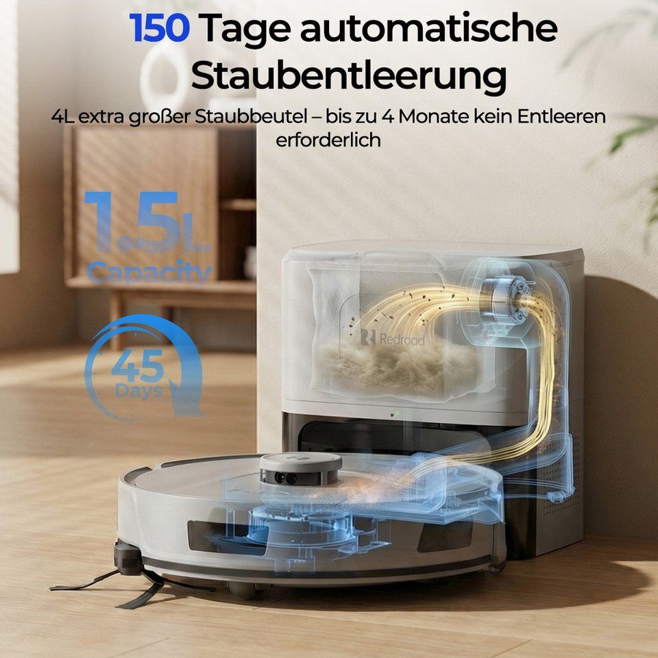 redroad Nass-Trocken-Saugroboter Saugroboter mit Wischfunktion 20.000Pa Absaugst