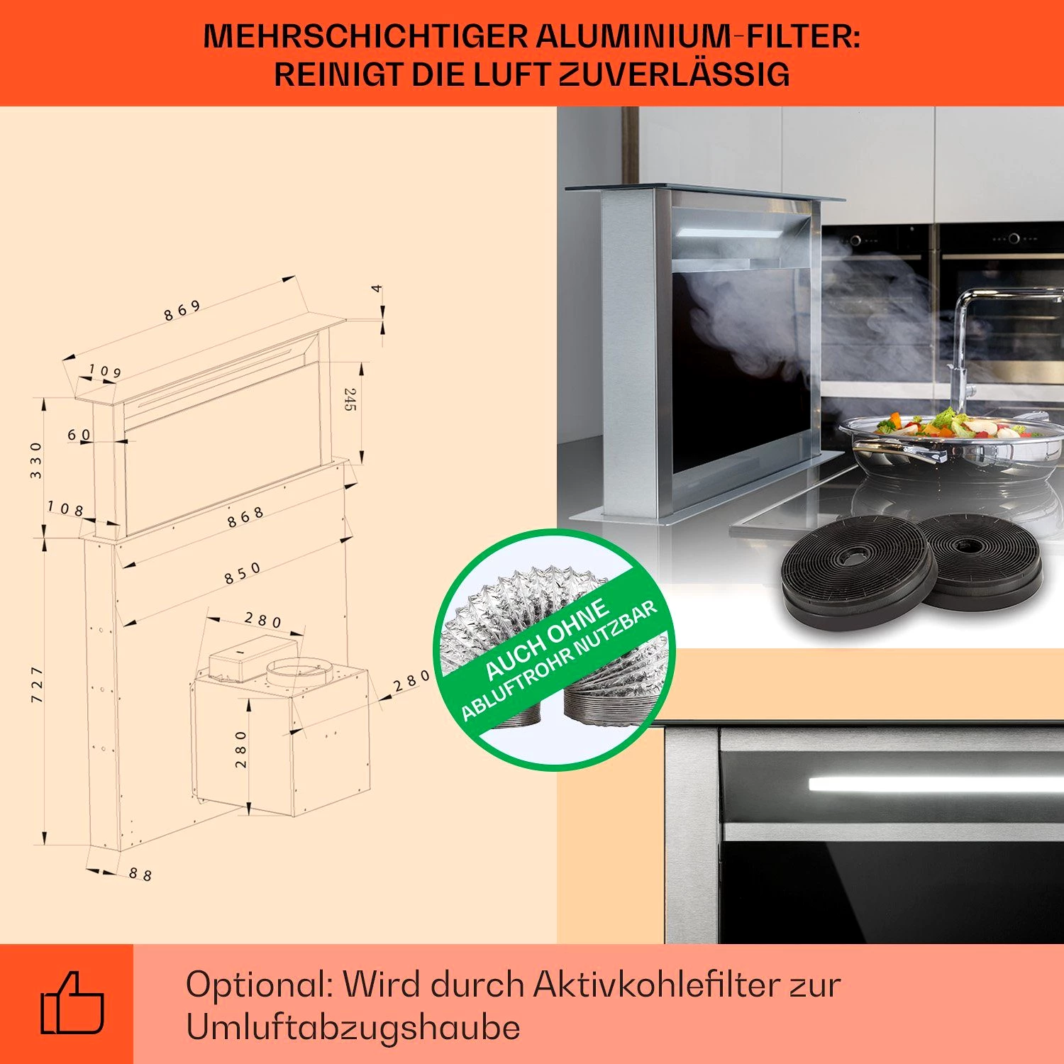 Klarstein Deckenhaube Royal Flush Eco Serie CGCH3-RoyalFlush90-E Royal Flush Eco