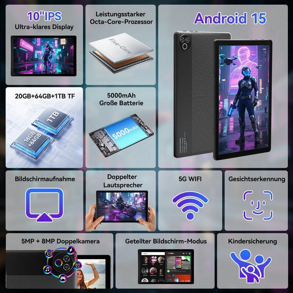 BUFO Tablet 64 GB 1280x800 IPS 5000 mAh Android Tablet (10", 64 GB, Android, WiF