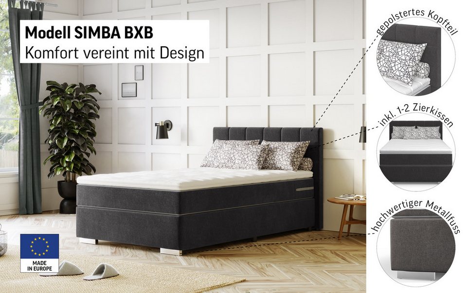 COTTA Boxspringbett Simba, wahlweise mit oder ohne Matratze und Topper bestellba