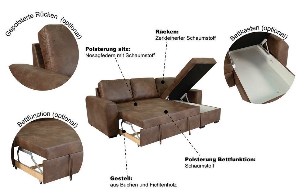 Trends by HG Ecksofa Poll L-Form, B: 245 cm, mit Bettfunktion & Bettkasten