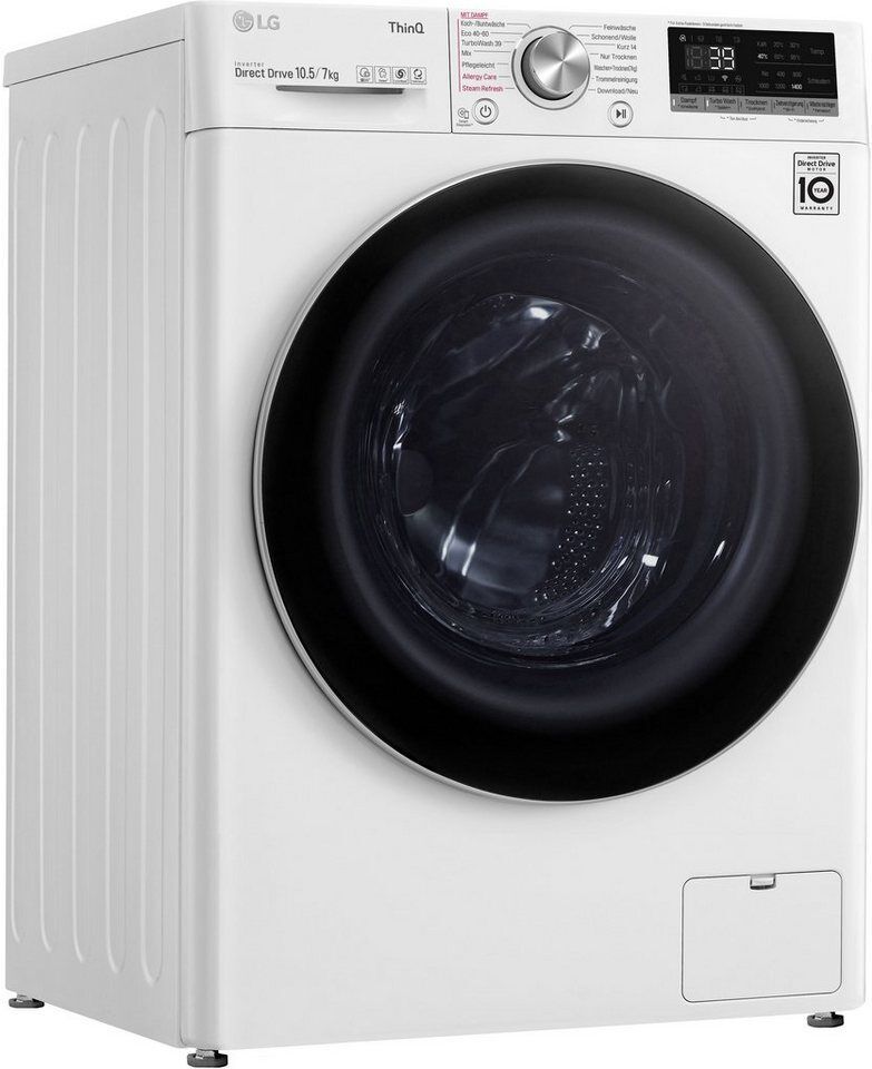 LG Waschtrockner V7WD107H2E, 10,5 kg, 7 kg, 1400 U/min, TurboWash® - Waschen in