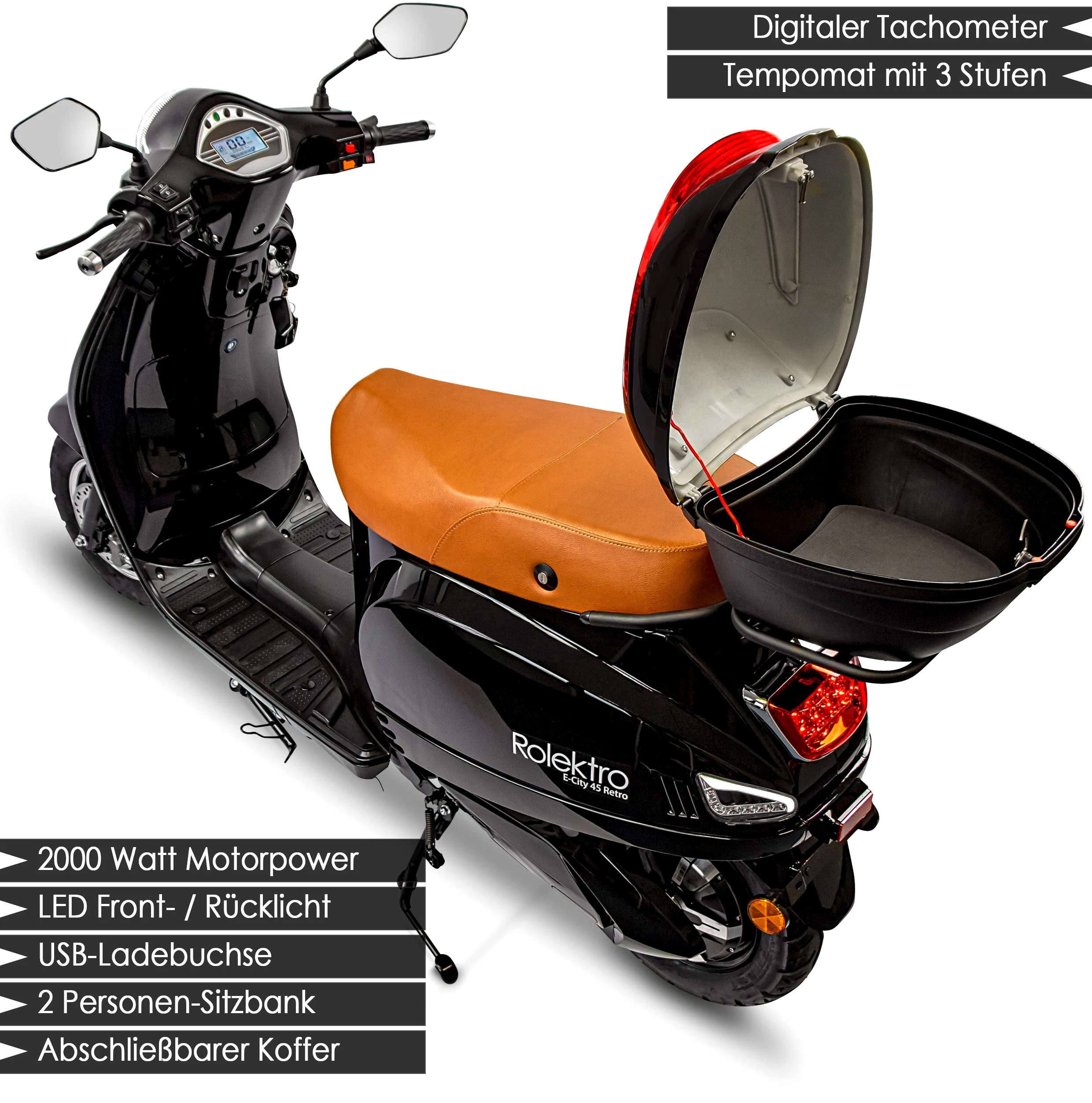 Rolektro E-Motorroller Retro 45 Lithium, V. 2021, 2000 W, 45 km/h, bis zu 70 km Reichweite
