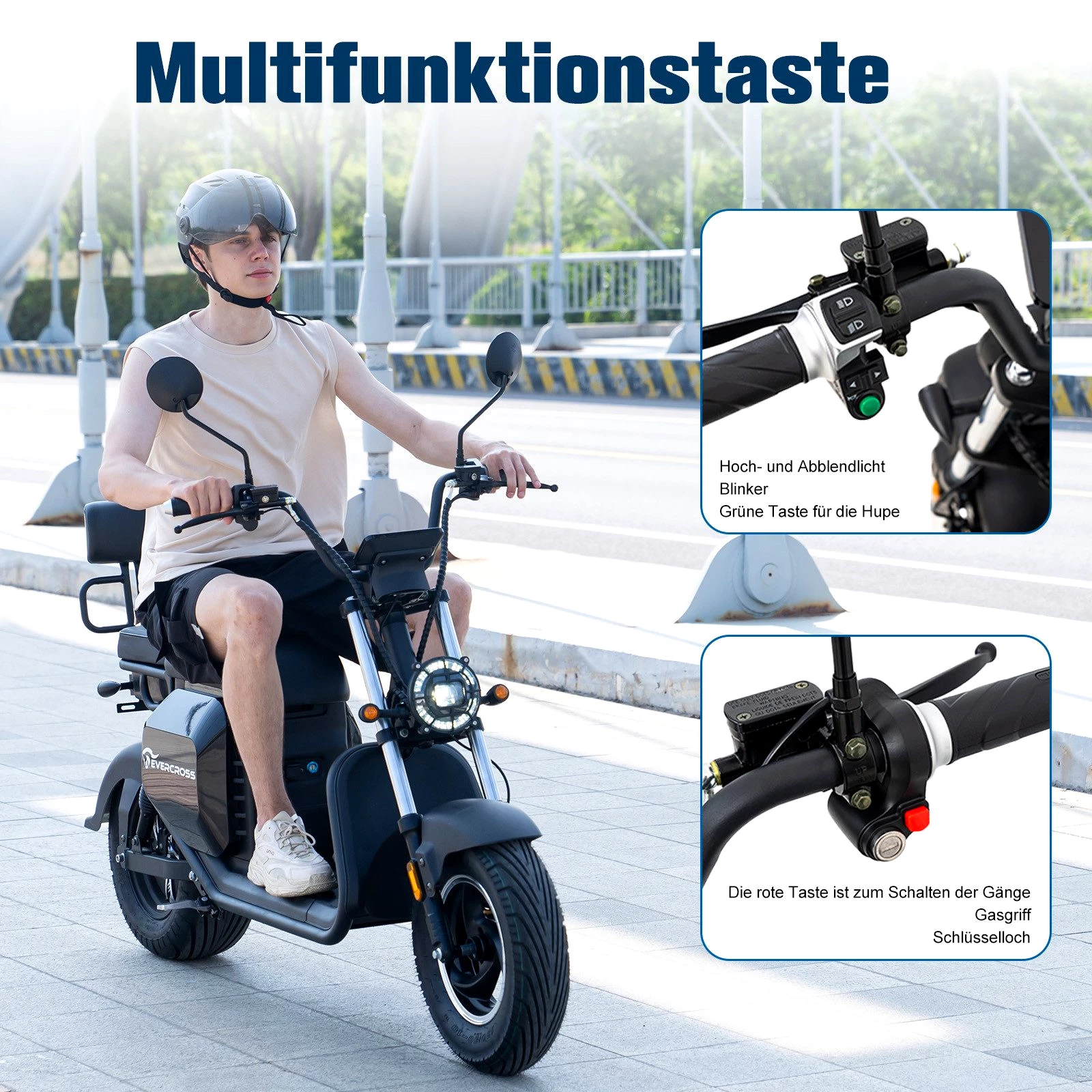 EVERCROSS TECH E-Motorroller 702, 60V-30Ah Lithium, Schwarz, 2000 Watt, 85KM, 45 km/h, 2000,00 W