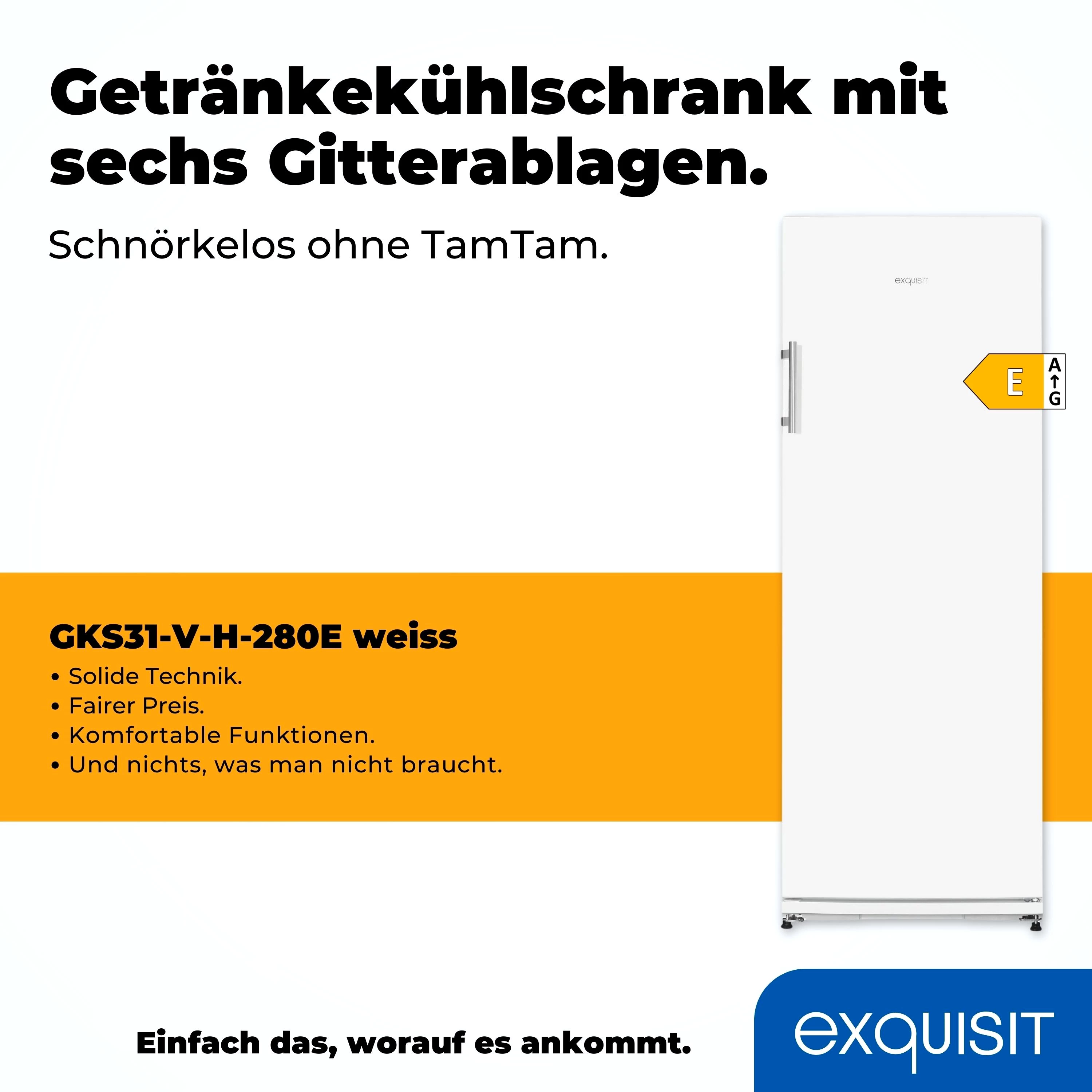 exquisit Getränkekühlschrank GKS31-V-H-280E weiss, 163 cm hoch, 60 cm breit