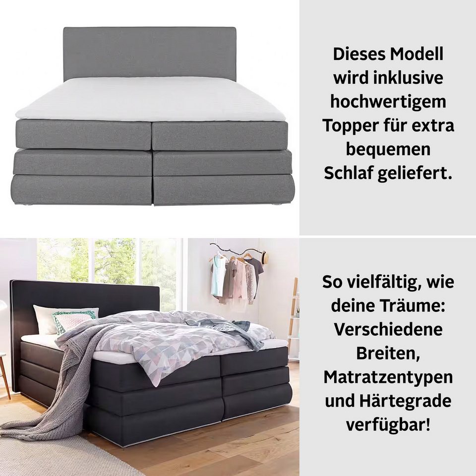 COLLECTION AB Boxspringbett Ninoni, inkl. Bettkasten, Topper und wahlweise mit L