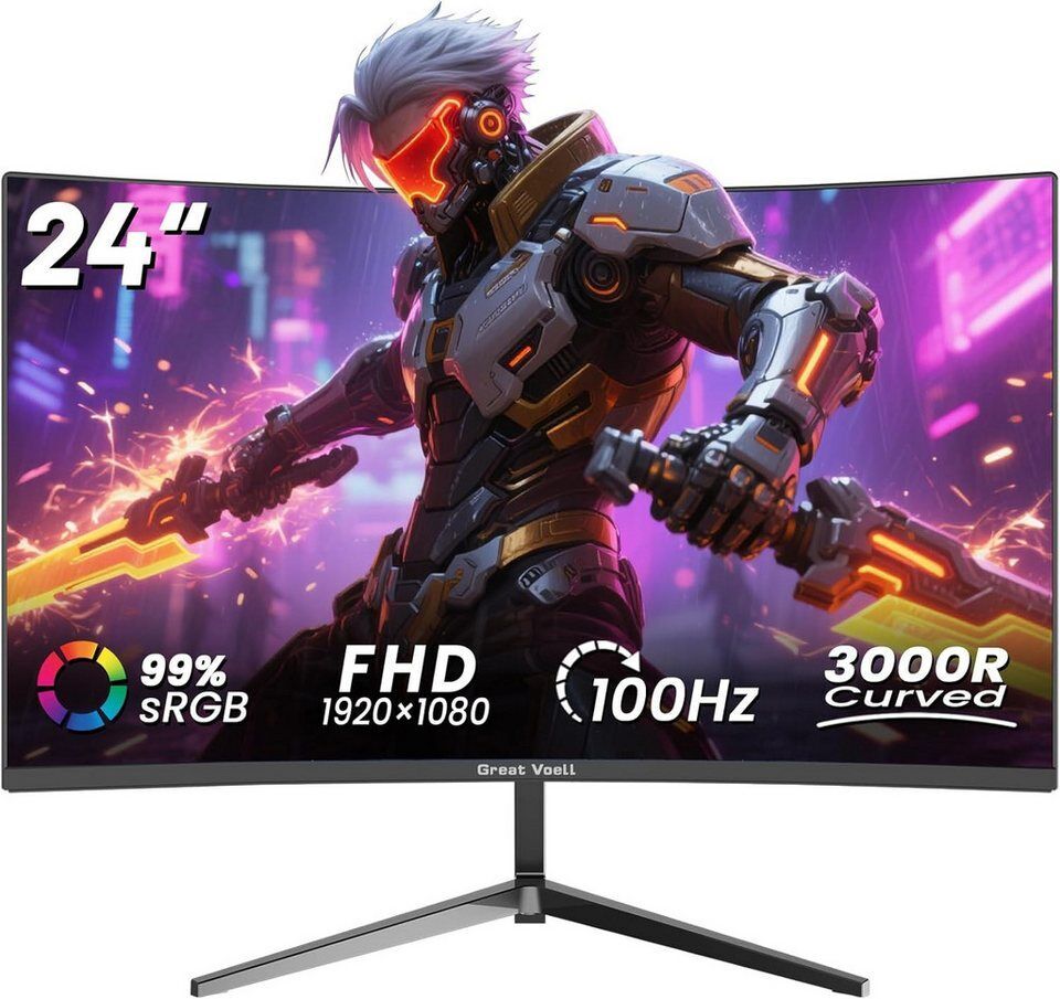 Great Voell Q240B13 Curved-LED-Monitor, 100 Hz, FHD, 1920x1080, Home Office Gami