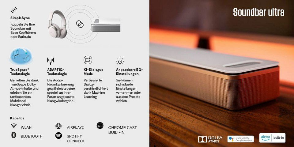 Bose Smart Ultra Soundbar mit Dolby Atmos Soundbar 5.1 (Bluetooth, Multiroom, WL