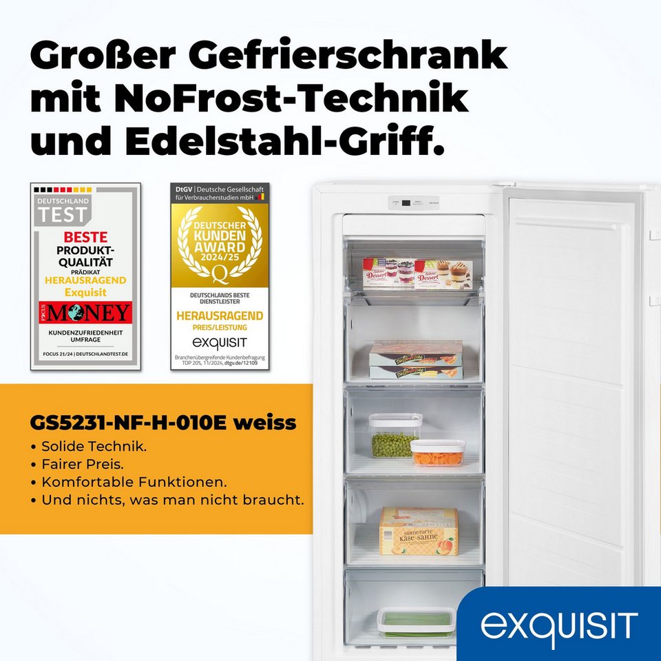 exquisit Gefrierschrank GS5231-NF-H-010E weiss, 143.5 cm hoch, 56 cm breit, XL-L