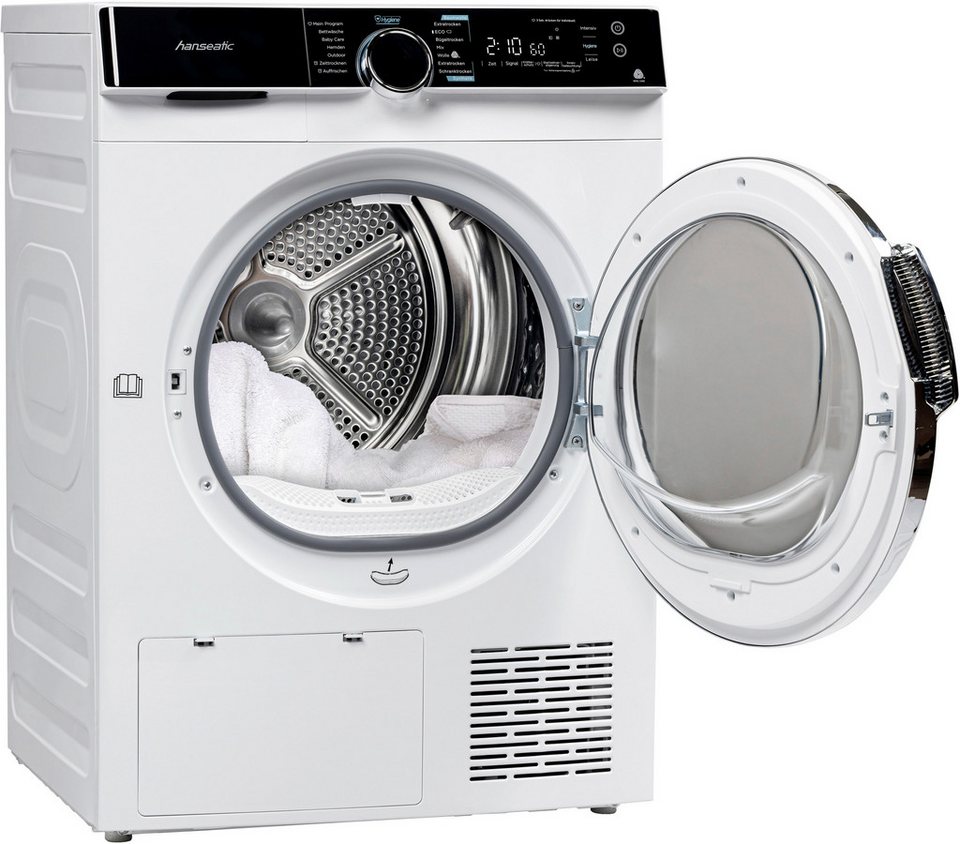 Hanseatic Wärmepumpentrockner HWTK8A3GT, Wolle, Bettwäsche, Outdoor, Hemden und