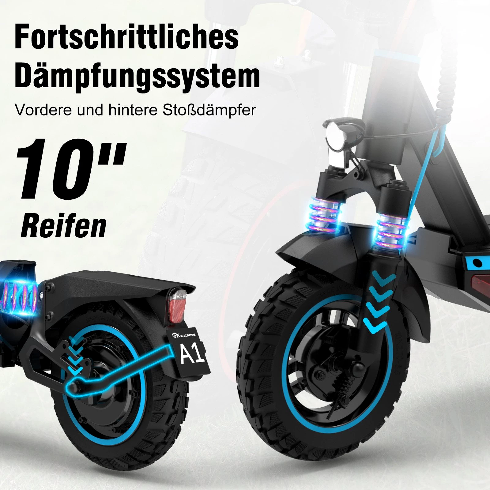 EVERCROSS TECH E-Scooter A1 mit Straßenzulassung , 10" Offroad-Runflat-Reifen, 55KM 20,00 km/h