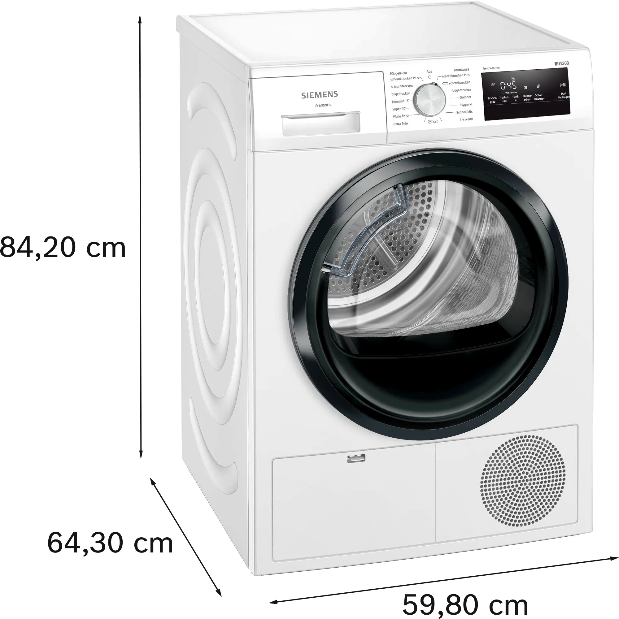 SIEMENS Kondenstrockner iQ300 WT45N2H3 - iQ300 mit 8 Kg Fassungsvermögen, Weiß, autoDry