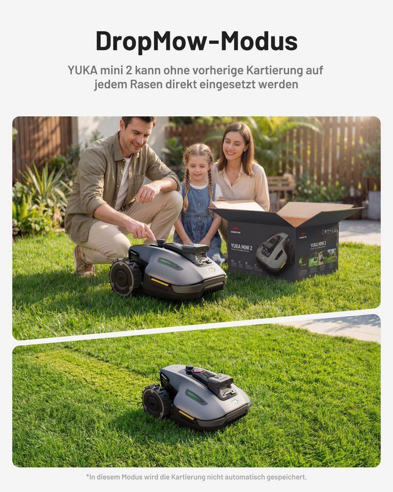 Mammotion Rasenmähroboter YUKA Mini 2 800 Mähroboter ohne Begrenzungskabel, bis